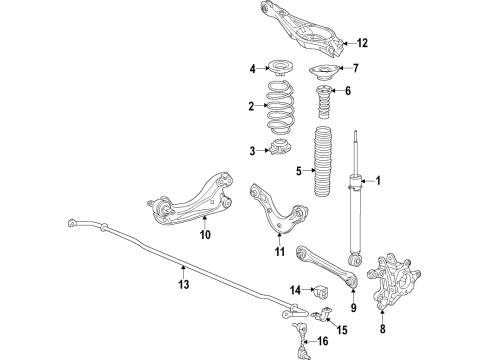 2020 Honda CR-V Rear Suspension Components, Lower Control Arm, Upper Control Arm, Stabilizer Bar Shock Absorber Unit, Rear Diagram for 52611-TLA-A62