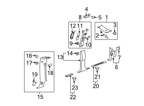 2011 Chevrolet Avalanche Interior Trim - Pillars, Rocker & Floor Hinge Cover Diagram for 15827550