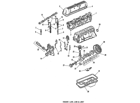 1984 Nissan Maxima Engine Parts, Mounts, Cylinder Head & Valves, Camshaft & Timing, Oil Pan, Oil Pump, Crankshaft & Bearings, Pistons, Rings & Bearings Spring - Valve, Outer Diagram for 13203-F2000