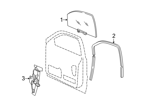 2007 Jeep Grand Cherokee Front Door - Glass & Hardware Channel-Front Door Glass Diagram for 55394359AI