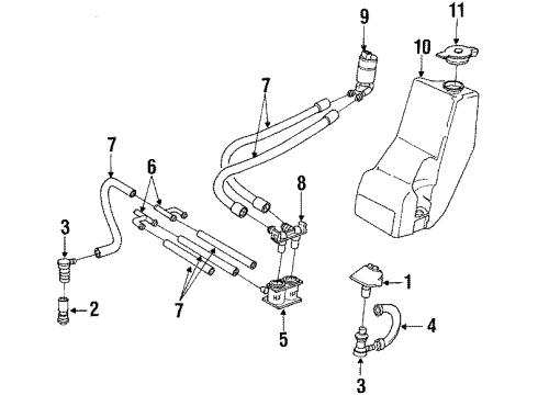 1991 BMW 535i Headlamp Washers/Wipers Headlight Washer Reservoir Diagram for 61671384263