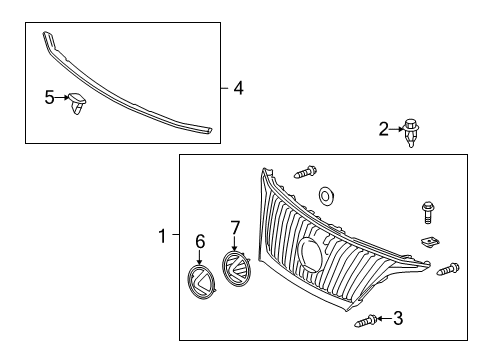 2010 Lexus RX350 Grille & Components Radiator Grille Emblem Base Diagram for 75312-0E011