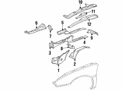 1985 Pontiac Fiero Structural Components & Rails Panel Asm - Wheelhouse Liner Front - RH Diagram for 10077494