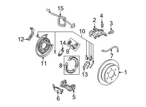 2006 Hummer H3 Parking Brake Adjuster, Rear Parking Brake Diagram for 10386835