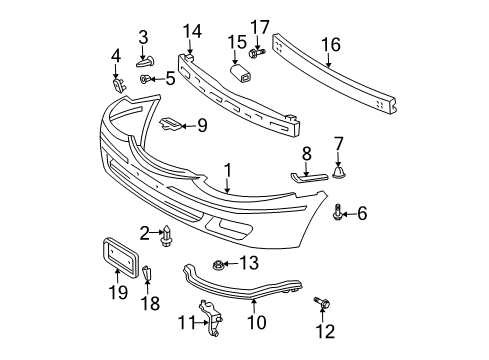 2001 Toyota Solara Front Bumper Extension Support Diagram for 52115-06010