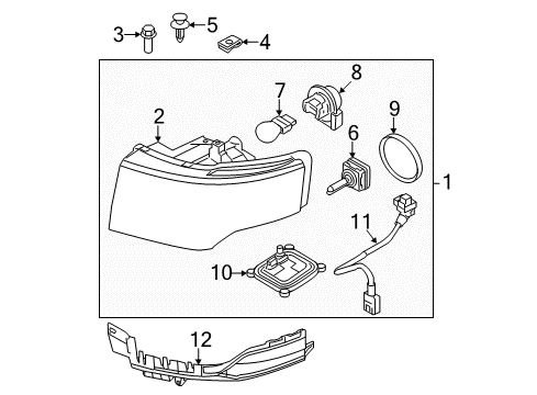 2011 Ford Flex Bulbs Headlamp Housing Diagram for 8A8Z-13008-E