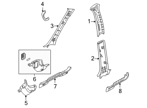 2007 Mercury Mariner Interior Trim - Pillars, Rocker & Floor Assist Strap Diagram for 5L8Z-7831407-AAB