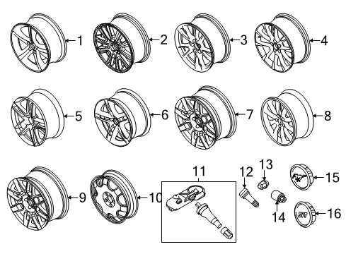 2012 Ford Mustang Wheels, Covers & Trim Hub Cap Diagram for 2M5Z-1130-AA