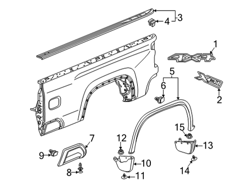 2021 GMC Sierra 3500 HD Exterior Trim - Pick Up Box Upper Molding Diagram for 84167962