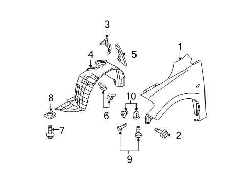 2011 Nissan Versa Fender & Components INSULATOR-Front Fender Protector Diagram for 638A2-EL000