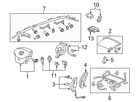 2008 Honda CR-V Air Bag Components SRS Unit Diagram for 77960-SWA-A21