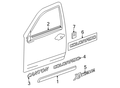 2005 Chevrolet Colorado Exterior Trim - Front Door Side Window Weather Deflector, Note:Regular or Extended Cab, Silver (59U); Diagram for 17800392