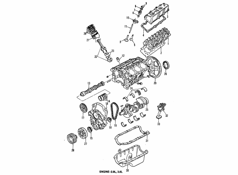 1992 Ford Ranger Engine Parts, Mounts, Cylinder Head & Valves, Camshaft & Timing, Oil Pan, Oil Pump, Crankshaft & Bearings, Pistons, Rings & Bearings Valve Cover Gasket Diagram for F1TZ-6584-A