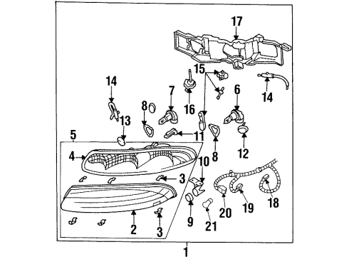 1997 Oldsmobile Aurora Headlamps Adjuster Asm, Headlamp Vertical Diagram for 16519033