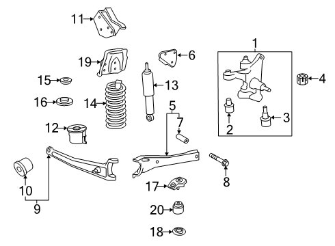 2018 Ford F-250 Super Duty Front Suspension Components, Stabilizer Bar Lower Ball Joint Diagram for BC3Z-3050-D