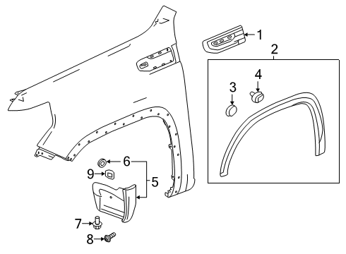 2019 GMC Sierra 1500 Exterior Trim - Fender Mud Guard Diagram for 84420655