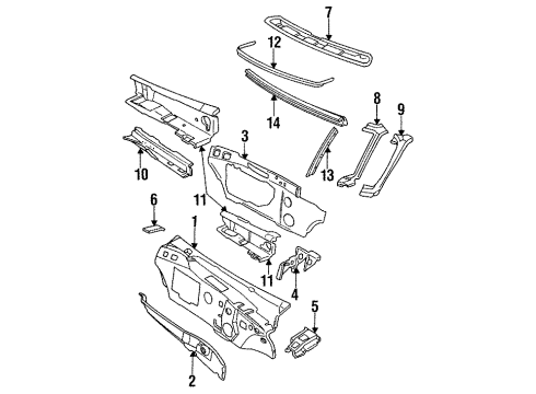 1995 Oldsmobile 98 Cowl BARRIER, Shroud and Dash and Vent Duct Panel Diagram for 25625237
