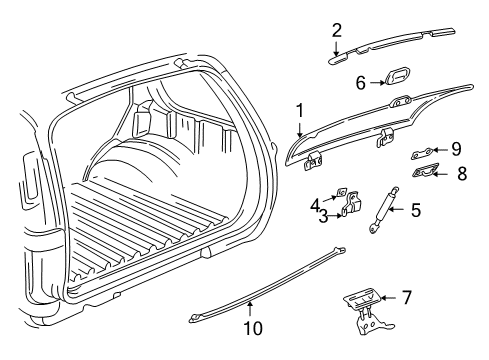 1999 Oldsmobile Bravada Tail Gate Glass & Hardware Handle, End Gate Diagram for 12546796