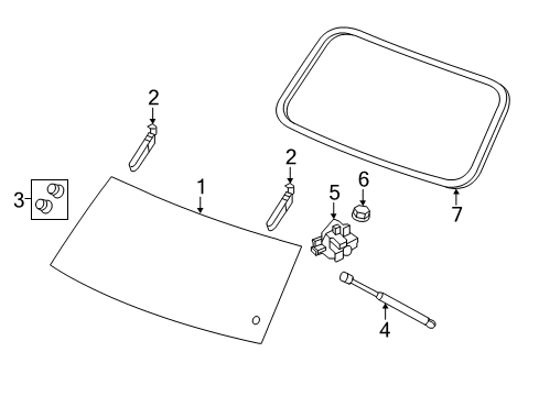 2013 Jeep Grand Cherokee Lift Gate - Glass & Hardware Liftgate Glass Support Diagram for 68083884AA