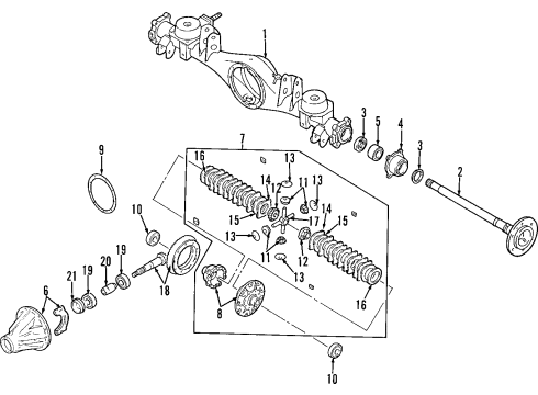 1997 Infiniti QX4 Rear Axle, Differential, Propeller Shaft Case Assy-Rear Axle Diagram for 43010-0W020