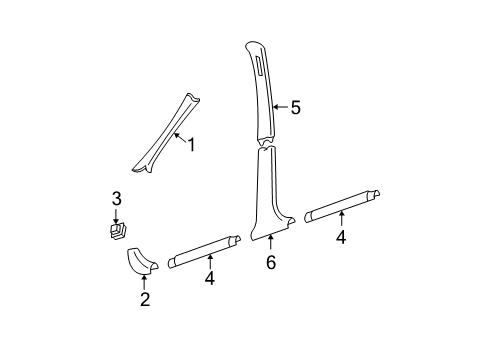 1998 Buick Regal Interior Trim - Pillars, Rocker & Floor Panel-Body Hinge Pillar Trim <Use 1C2M*Red Diagram for 10400393