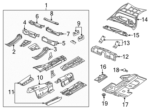 2017 Dodge Charger Pillars, Rocker & Floor - Floor & Rails Pan-Front Floor Diagram for 68043494AS