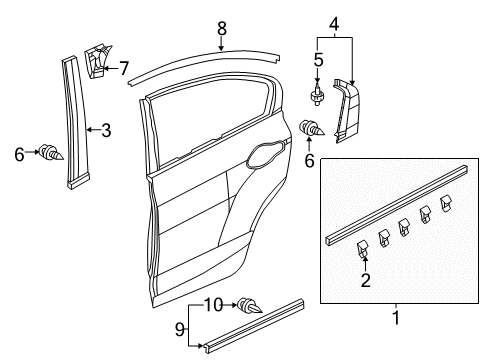 2013 Honda Civic Exterior Trim - Rear Door Clip, Door Molding Diagram for 91503-TR0-A01