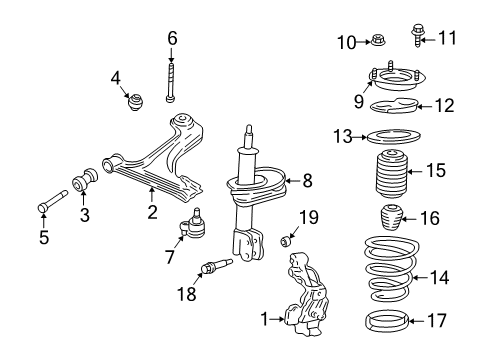 2002 Oldsmobile Alero Front Suspension Components, Lower Control Arm, Stabilizer Bar Strut Diagram for 22064770