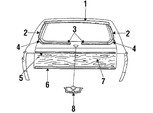 1986 Chevrolet Caprice Tail Gate Molding Asm, End Gate Transfer Lower Finish Diagram for 9637385