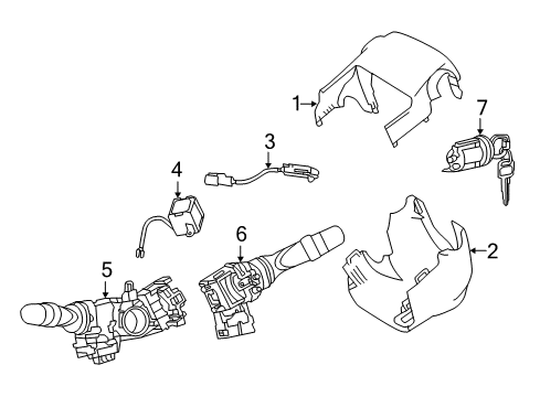 2015 Scion iQ Shroud, Switches & Levers Cylinder & Keys Diagram for 69057-74090