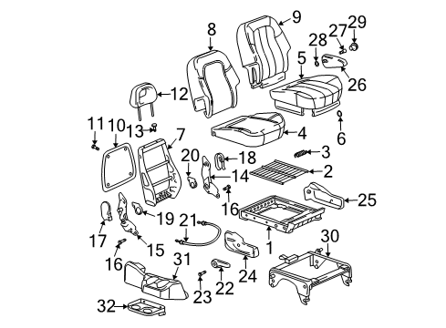 2003 Buick Rendezvous Rear Seat Components Spring, Driver Seat Cushion Pad Support Diagram for 88894903
