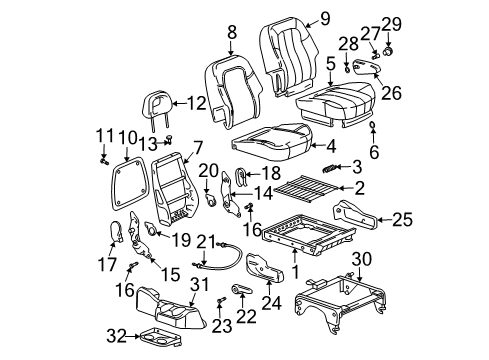 2003 Buick Rendezvous Rear Seat Components Recliner Handle Bolt Diagram for 15208539