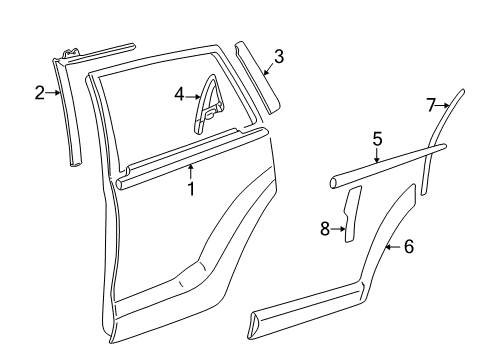 2006 Pontiac Vibe Exterior Trim - Rear Door Filler, Rear Side Door Window Frame Diagram for 88970930