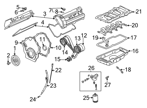 2005 Cadillac DeVille Engine Parts, Mounts, Cylinder Head & Valves, Camshaft & Timing, Oil Pan, Oil Pump, Crankshaft & Bearings, Pistons, Rings & Bearings Sprocket-Camshaft Exhaust Diagram for 12575884