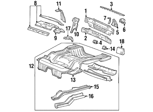1995 Mercury Mystique Rear Body Panel, Floor & Rails Mount Plate Diagram for F5RZ17C914BA