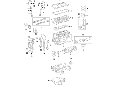 2016 Toyota Camry Engine Parts, Mounts, Cylinder Head & Valves, Camshaft & Timing, Variable Valve Timing, Oil Pan, Oil Pump, Balance Shafts, Crankshaft & Bearings, Pistons, Rings & Bearings Valve Springs Diagram for 90501-34017