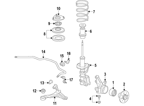 2005 Honda Civic Front Suspension Components, Lower Control Arm, Stabilizer Bar Bush, Stabilizer Holder Diagram for 51306-S5D-801