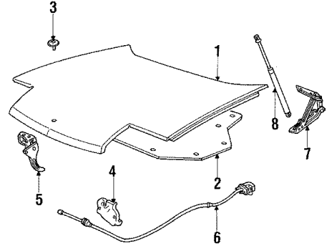 1988 Buick Reatta Hood & Components Lat Asm-Hood Secondary Diagram for 1644157
