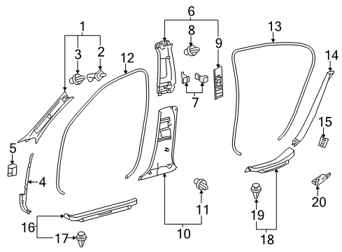 2015 Lexus GS350 Interior Trim - Pillars, Rocker & Floor GARNISH, Front Pillar Diagram for 62211-30531-B0