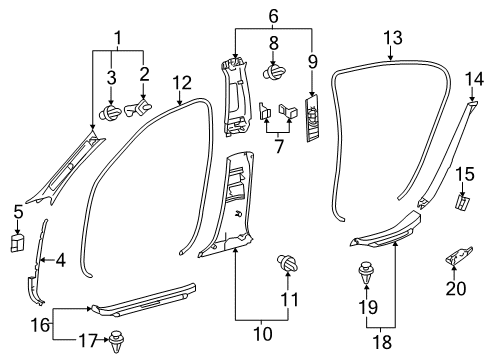 2016 Lexus GS450h Interior Trim - Pillars, Rocker & Floor GARNISH, Front Pillar Diagram for 62212-30570-C0