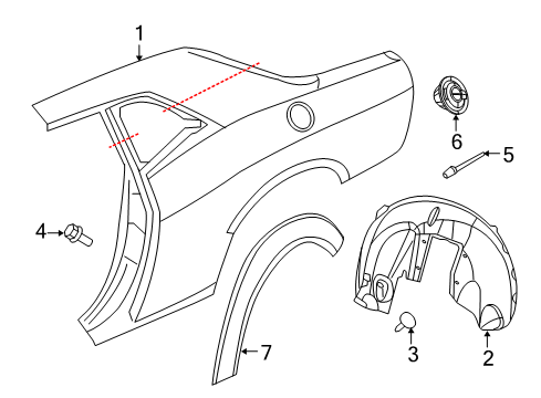 2018 Dodge Challenger Quarter Panel & Components, Exterior Trim Shield-Splash Diagram for 68319704AF