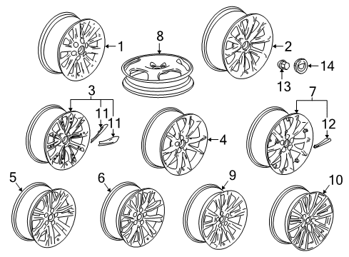 2018 Cadillac XTS Wheels Wheel Spoke Trim Insert Kit Diagram for 22908771