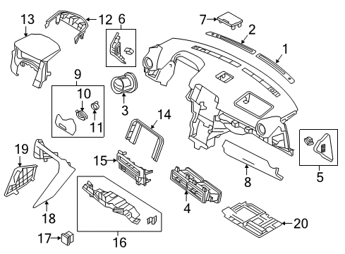 2018 Nissan GT-R Cluster & Switches, Instrument Panel Finisher-Instrument Side, LH Diagram for 68421-JF00A