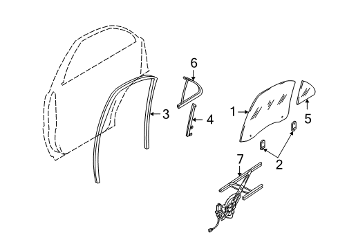 2007 Kia Sorento Rear Door - Glass & Hardware REGULATER -Window, LH Diagram for 834033E000