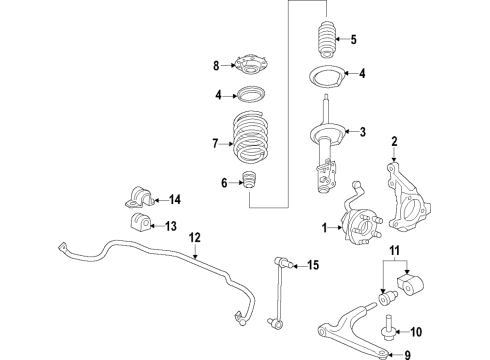 2022 Chevrolet Equinox Front Suspension, Lower Control Arm, Stabilizer Bar, Suspension Components Hub & Bearing Diagram for 13547478