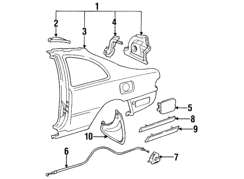 1996 Toyota Camry Quarter Panel & Components, Inner Structure, Exterior Trim Body Side Molding Diagram for 75651-AA903