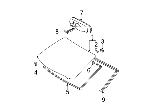 2003 Toyota Camry Windshield Glass, Reveal Moldings Mirror Inside Diagram for 87810-AA011