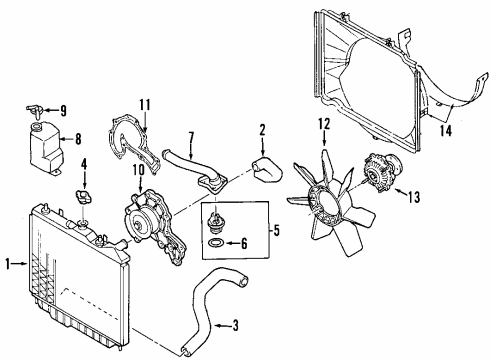 2002 Isuzu Axiom Cooling System, Radiator, Water Pump, Cooling Fan Guide, Fan Diagram for 8-97209-563-0