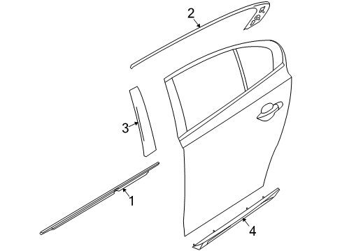 2015 Lincoln MKS Exterior Trim - Rear Door Frame Molding Diagram for 8A5Z-54255A60-A