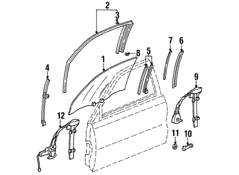 1995 Honda Accord Front Door - Glass & Hardware Regulator Assembly, Passenger Side Door Diagram for 72210-SV2-A11
